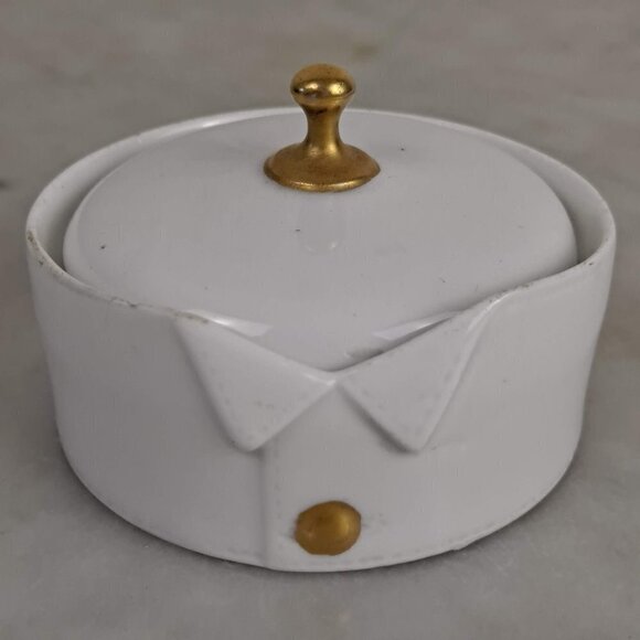 R & S Germany Cream Colored Button Box Gold Accent Removable Lid Porcelain - Picture 1 of 13